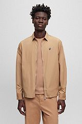 Relaxed-fit shirt in recycled material with zip closure, Light Brown