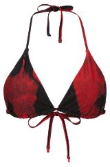 Quick-dry triangle bikini top with seasonal print, Dark Red