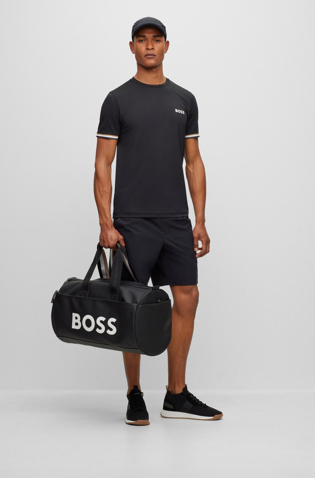 BOSS x Matteo Berrettini stretch-poplin shorts with signature stripes, Black