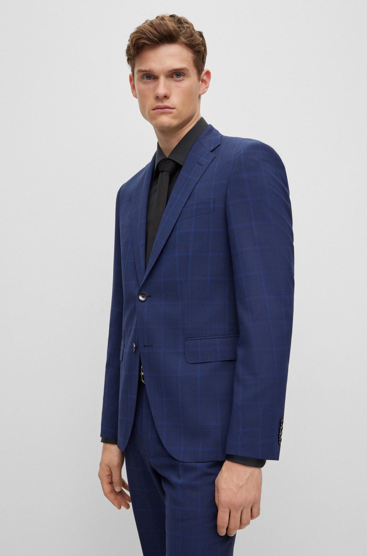 Regular-fit suit in checked stretch cloth, Dark Blue
