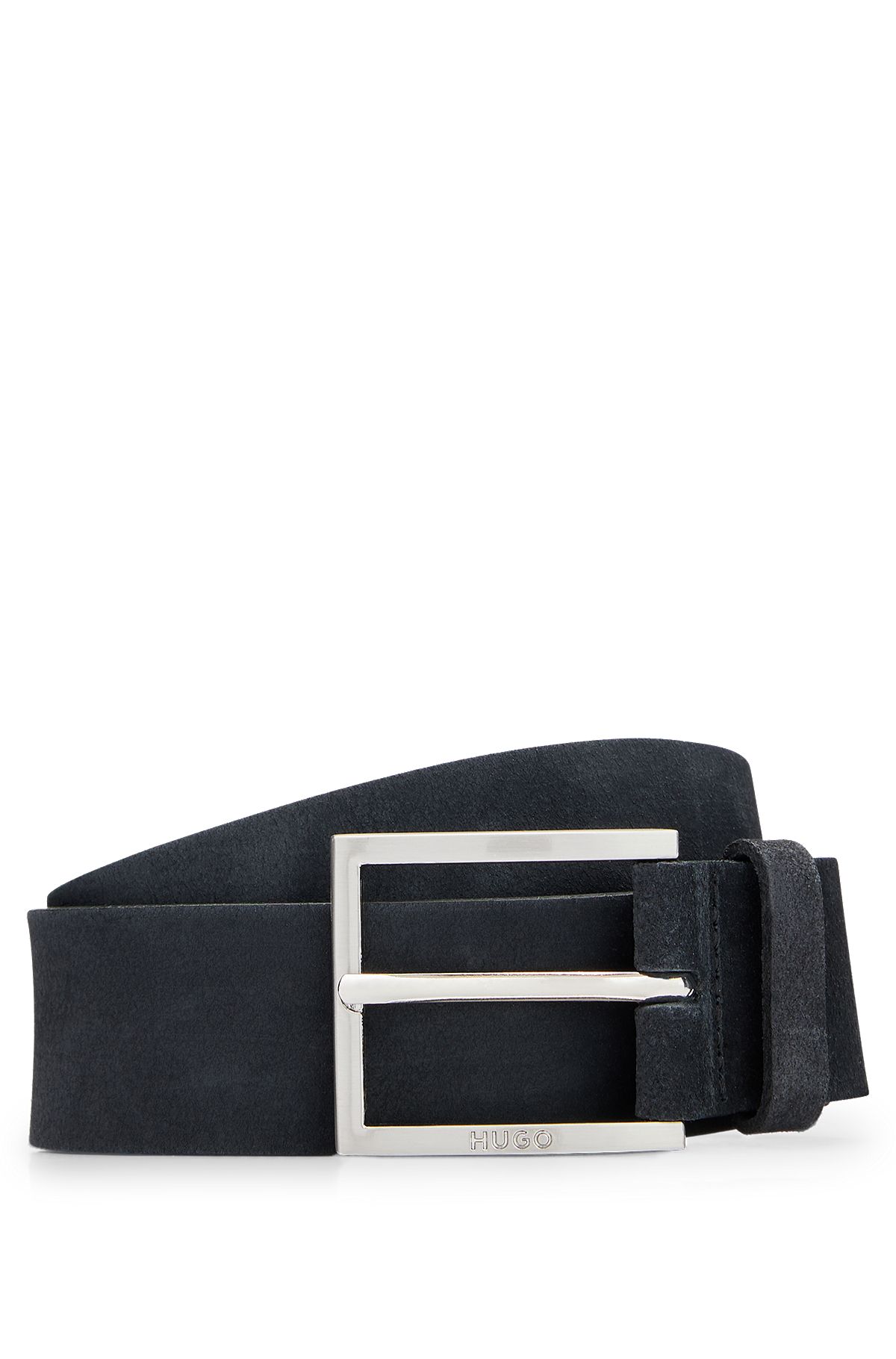 Cinturón de ante con logo grabado en la hebilla, Negro