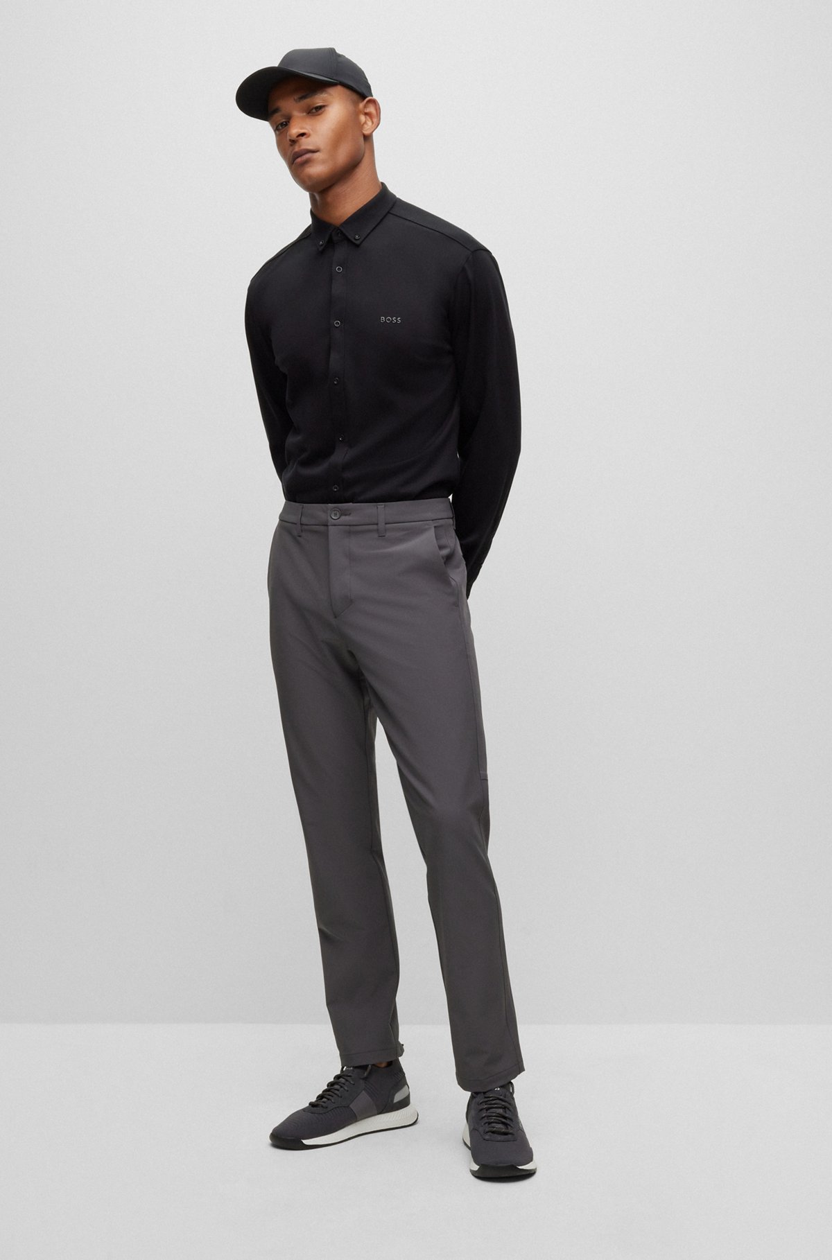 Button-down regular-fit shirt in cotton jersey, Black