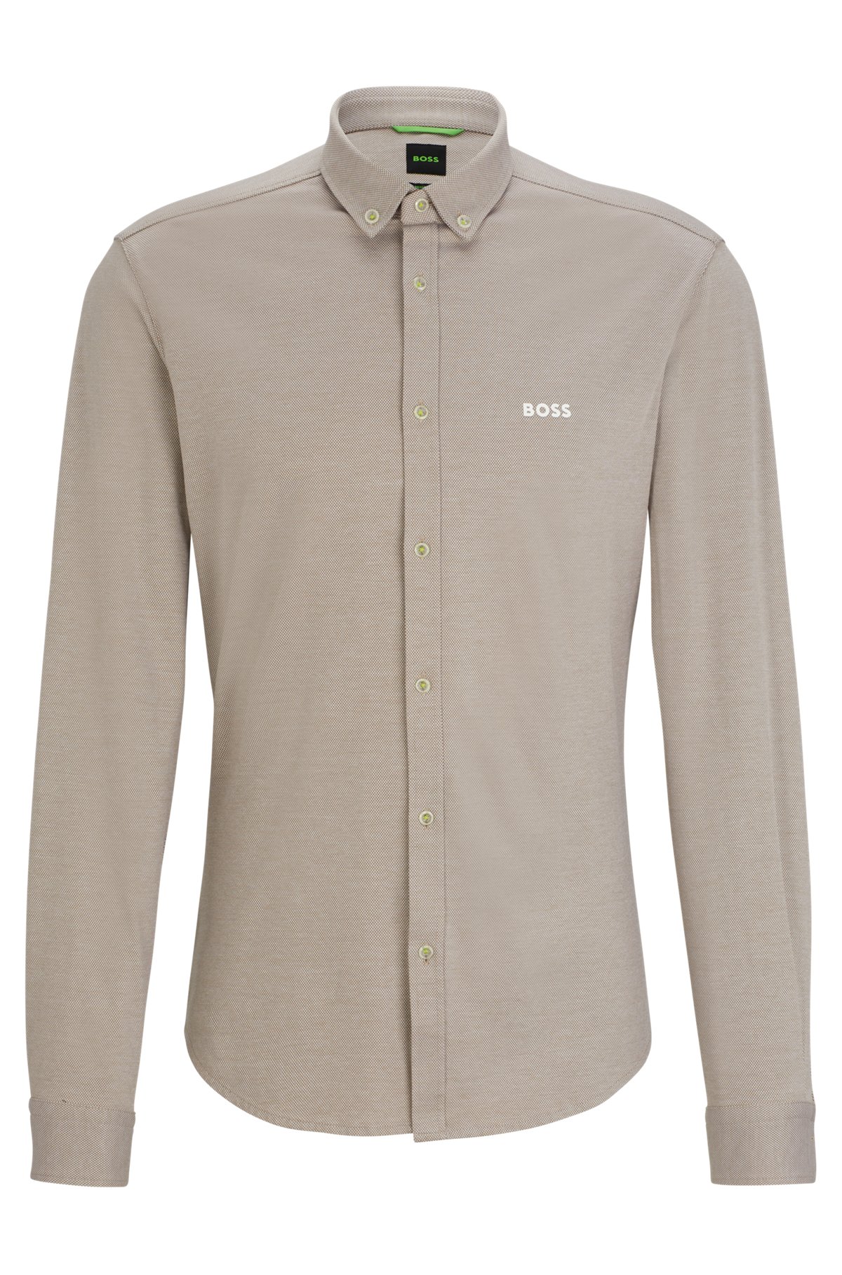 Regular-Fit Hemd aus Baumwoll-Jersey mit Button-Down-Kragen, Hellbraun