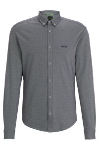 Camicia regular fit in jersey di cotone con colletto button down, Grigio scuro