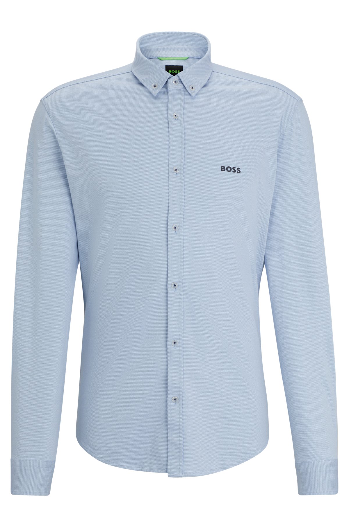 Chemise Regular Fit en jersey de coton à pointes boutonnées, bleu clair