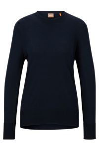 Cotton-blend sweater with logo trim, Dark Blue