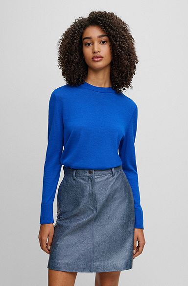 Cotton-blend sweater with logo trim, Blue