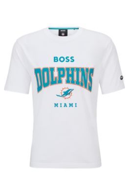Hugo Boss Boss X Nfl Stretch-cotton T-shirt With Collaborative Branding In Dolphins