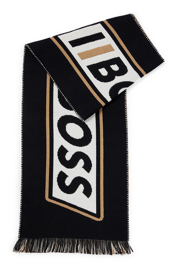 Fringed scarf with racing-inspired branding, Black