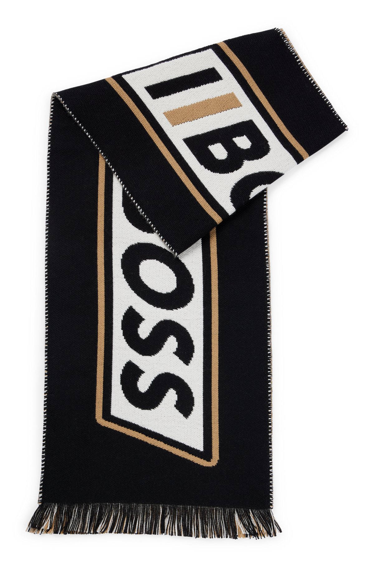 BOSS - Schal mit Fransen und Logo im Rennsport-Stil