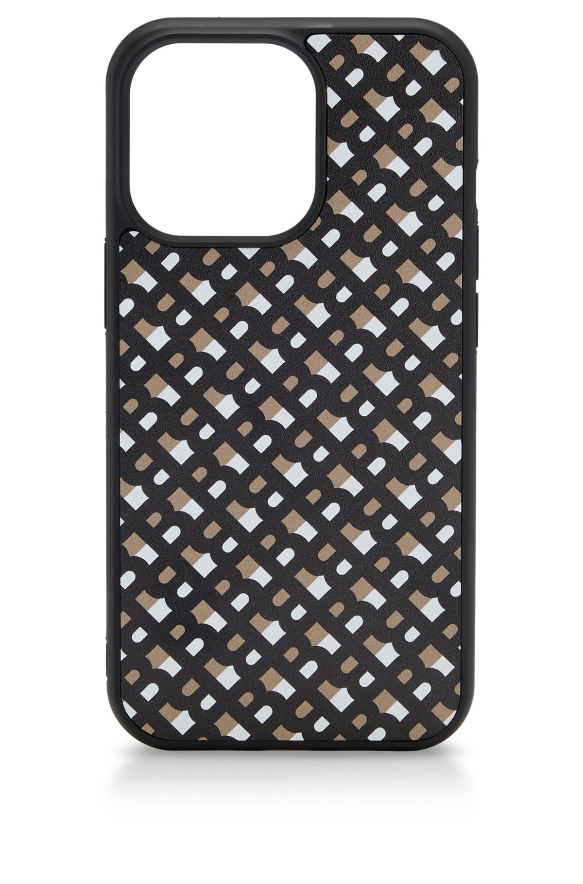 Leather-covered iPhone 13 Pro case with all-over monograms, Patterned