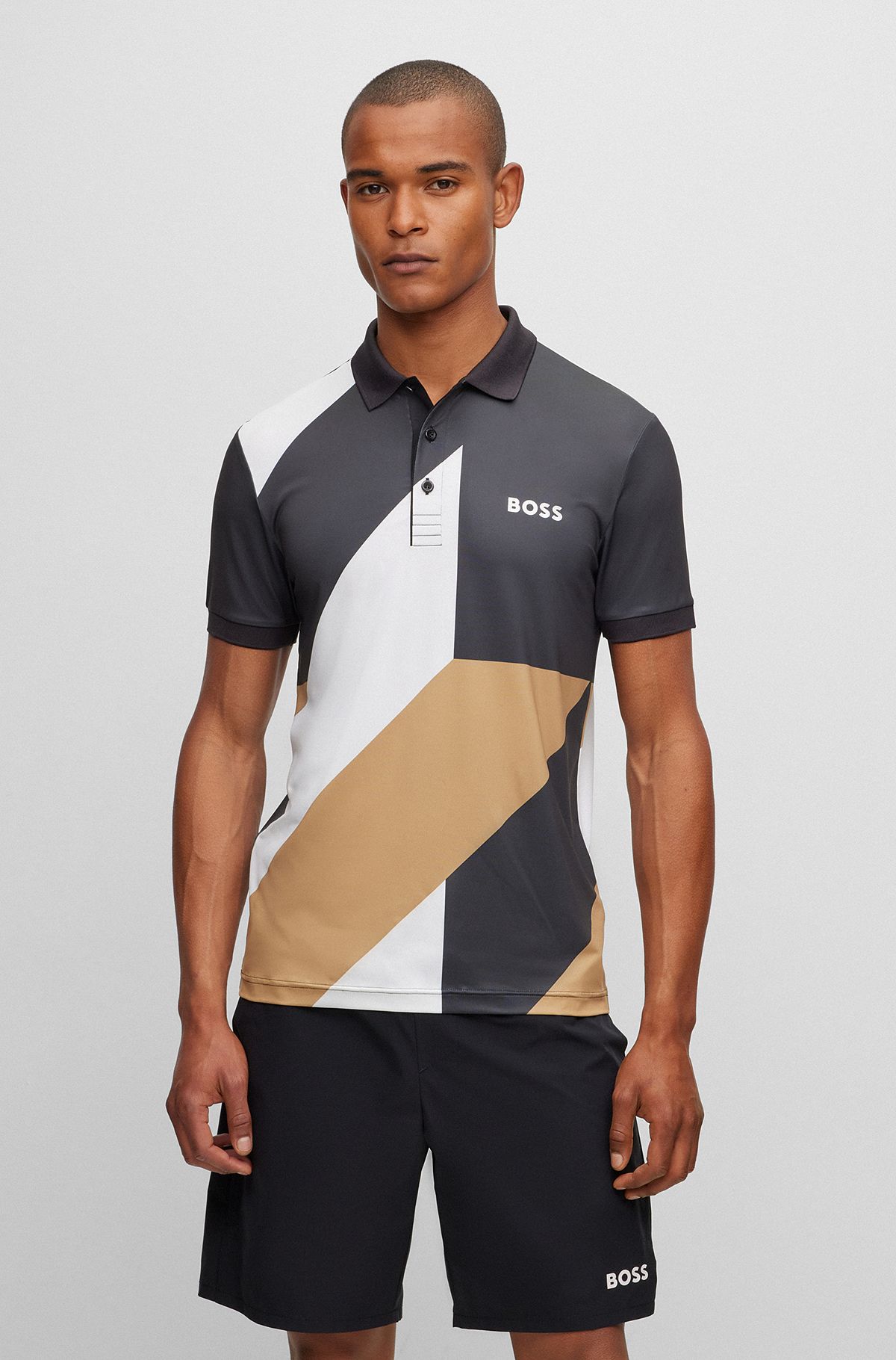 BOSS x Matteo Berrettini slim-fit polo shirt with pattern, Black