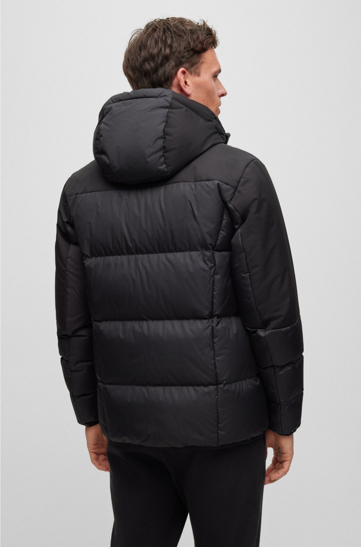 Regular-fit water-repellent down jacket with logo detail, Black