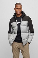 Regular-fit water-repellent down jacket with logo detail, Light Grey
