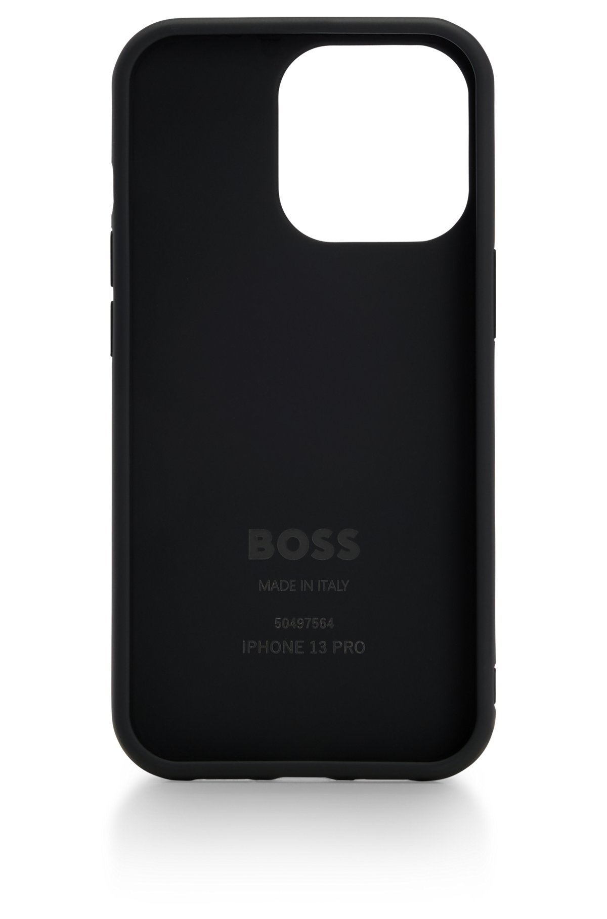 Leather-covered iPhone 13 Pro case with contrast logo, Black
