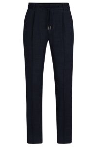 Slim-fit trousers in a wool blend with silk, Dark Blue