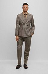 Slim-fit suit in checked virgin wool, Brown