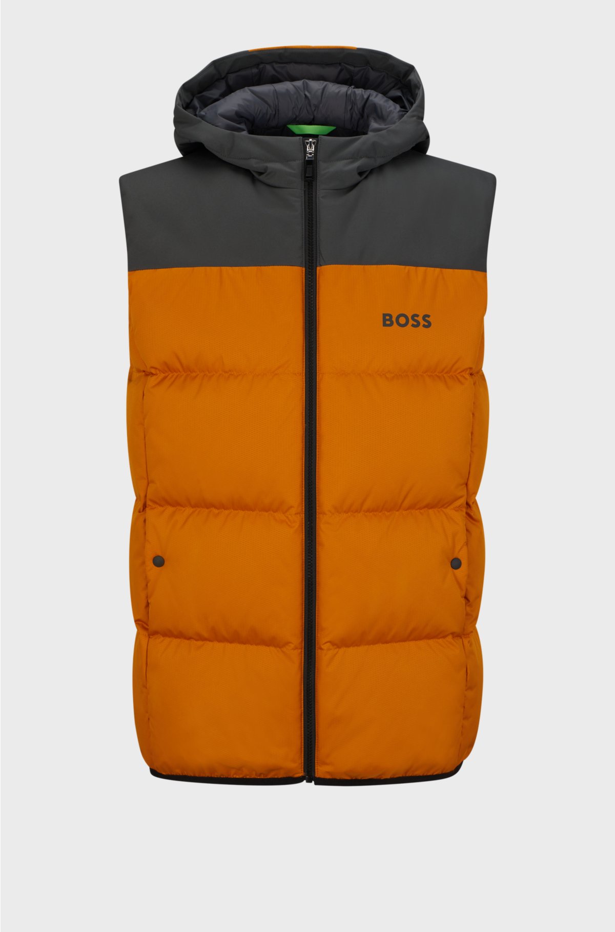 Water-repellent hooded gilet with logo detail, Orange