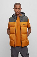 Water-repellent hooded gilet with logo detail, Orange