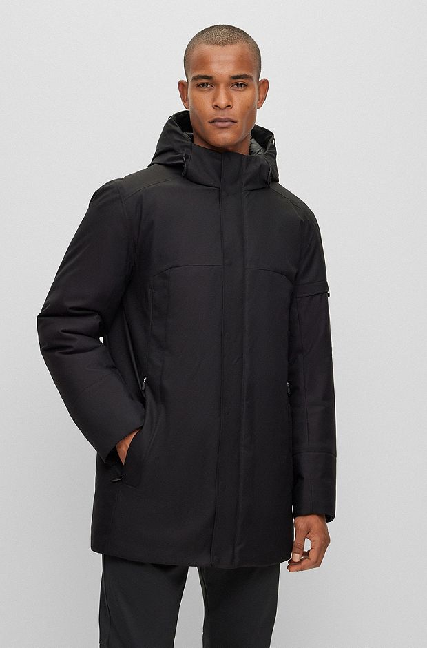 Water-repellent parka jacket with logo sleeve pocket, Black