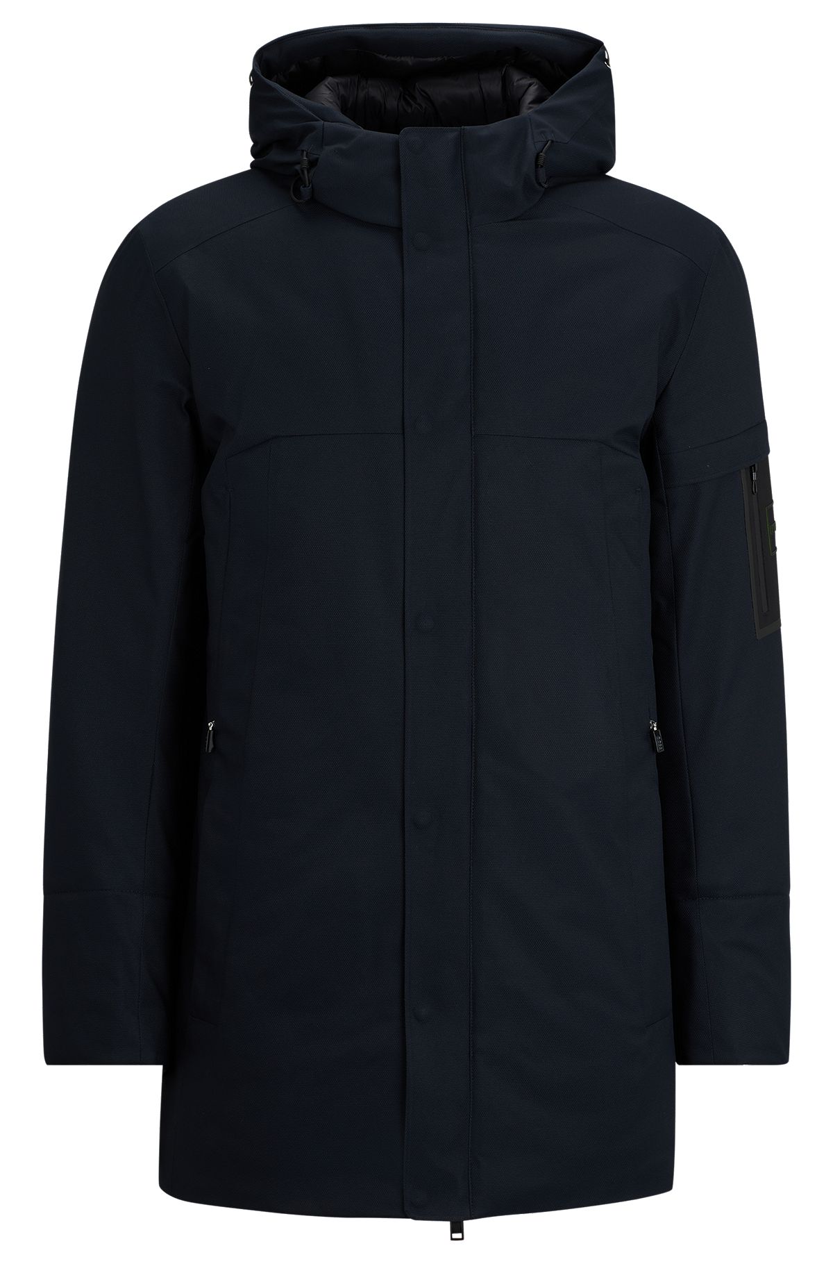 Water-repellent parka jacket with logo sleeve pocket, Dark Blue