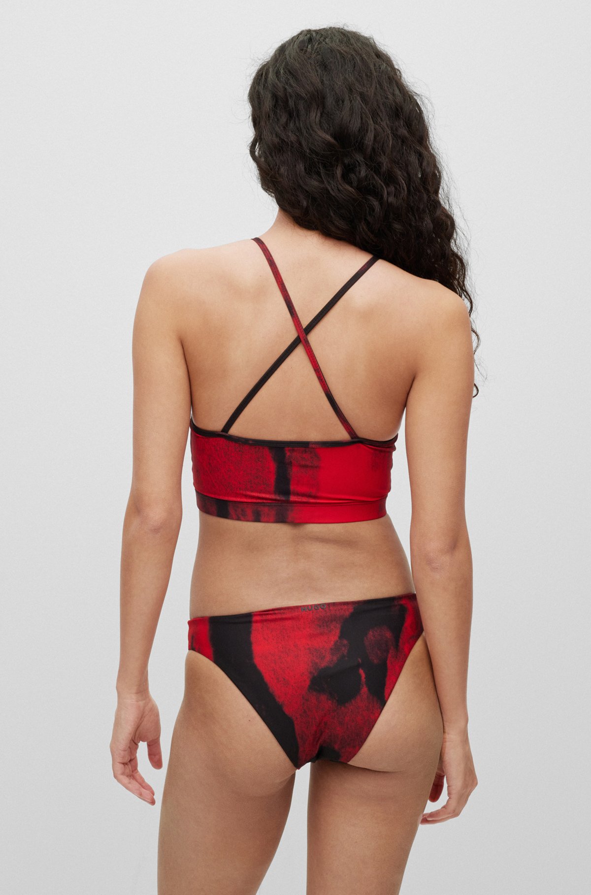Bikini-underdel med sæsontryk og logodetalje, Sort/rød