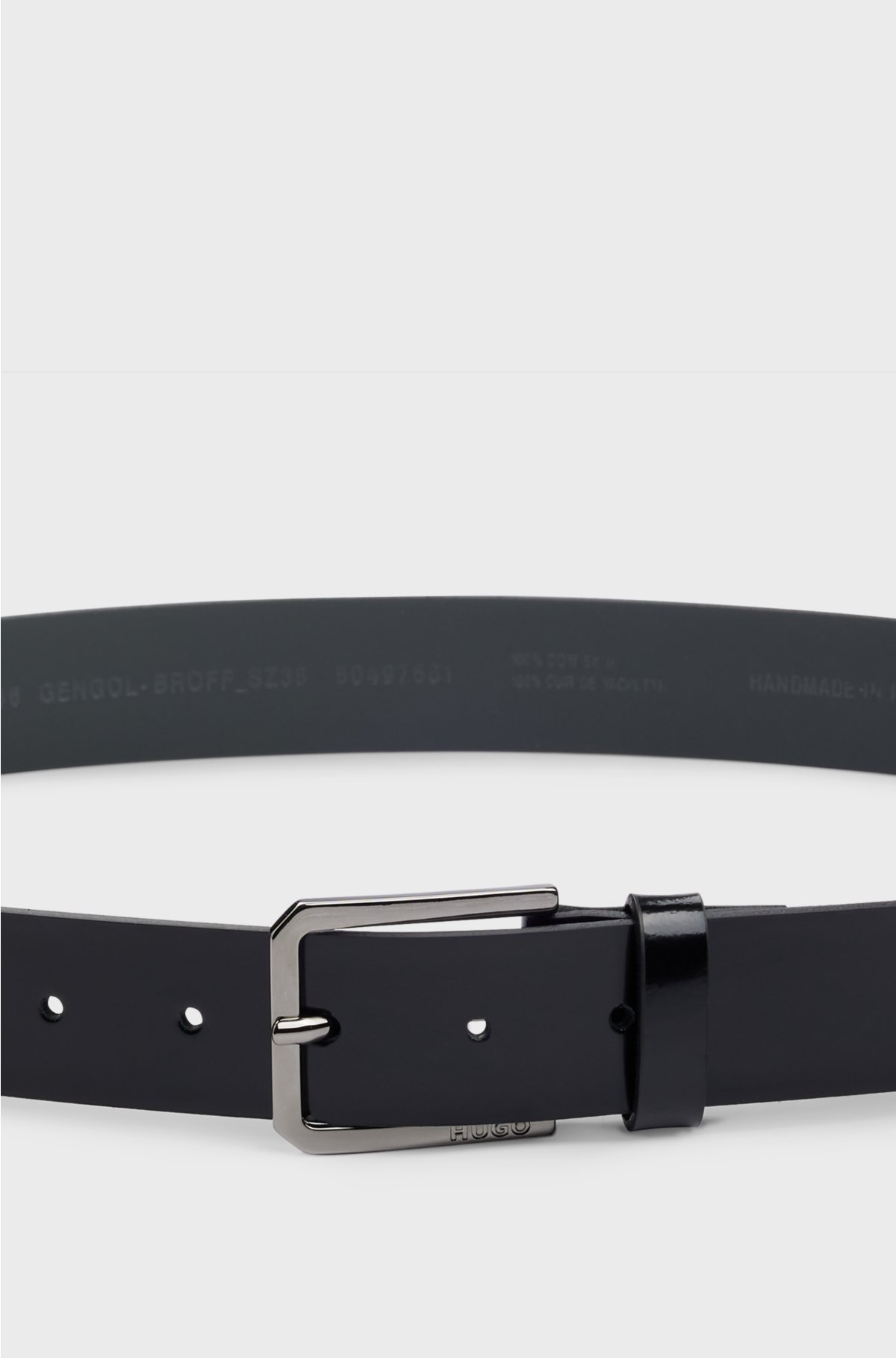 Leather belt with branded buckle, Black