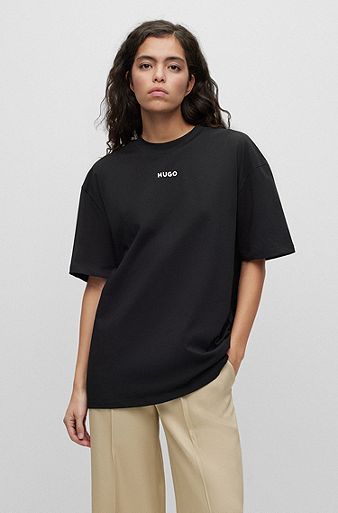 Cotton-jersey T-shirt with contrast logo, Black
