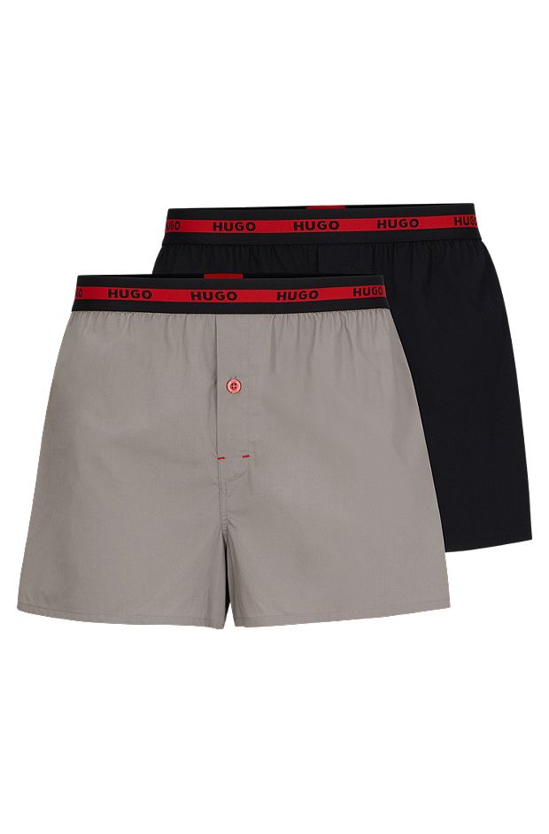 Two-pack of cotton boxer shorts with logo waistbands, Black / Grey