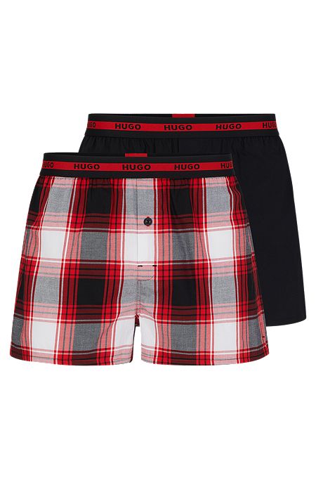Two-pack of cotton boxer shorts with logo waistbands, Black / Red