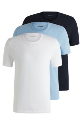 BOSS Three pack of logo underwear T shirts in cotton jersey White Blue