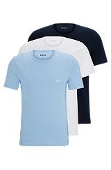 Pakke med tre T-shirts til undertøj i bomuldsjersey og med logo, Hvid/mørkeblå