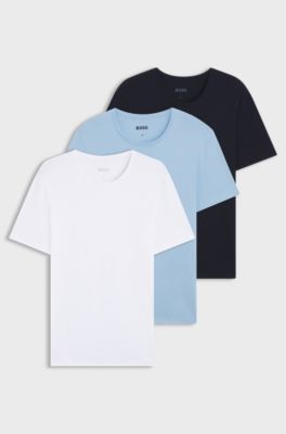 Lot de trois t-shirts en coton, Blanc / Bleu