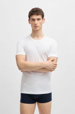Three-pack of logo underwear T-shirts in cotton jersey, White / Blue