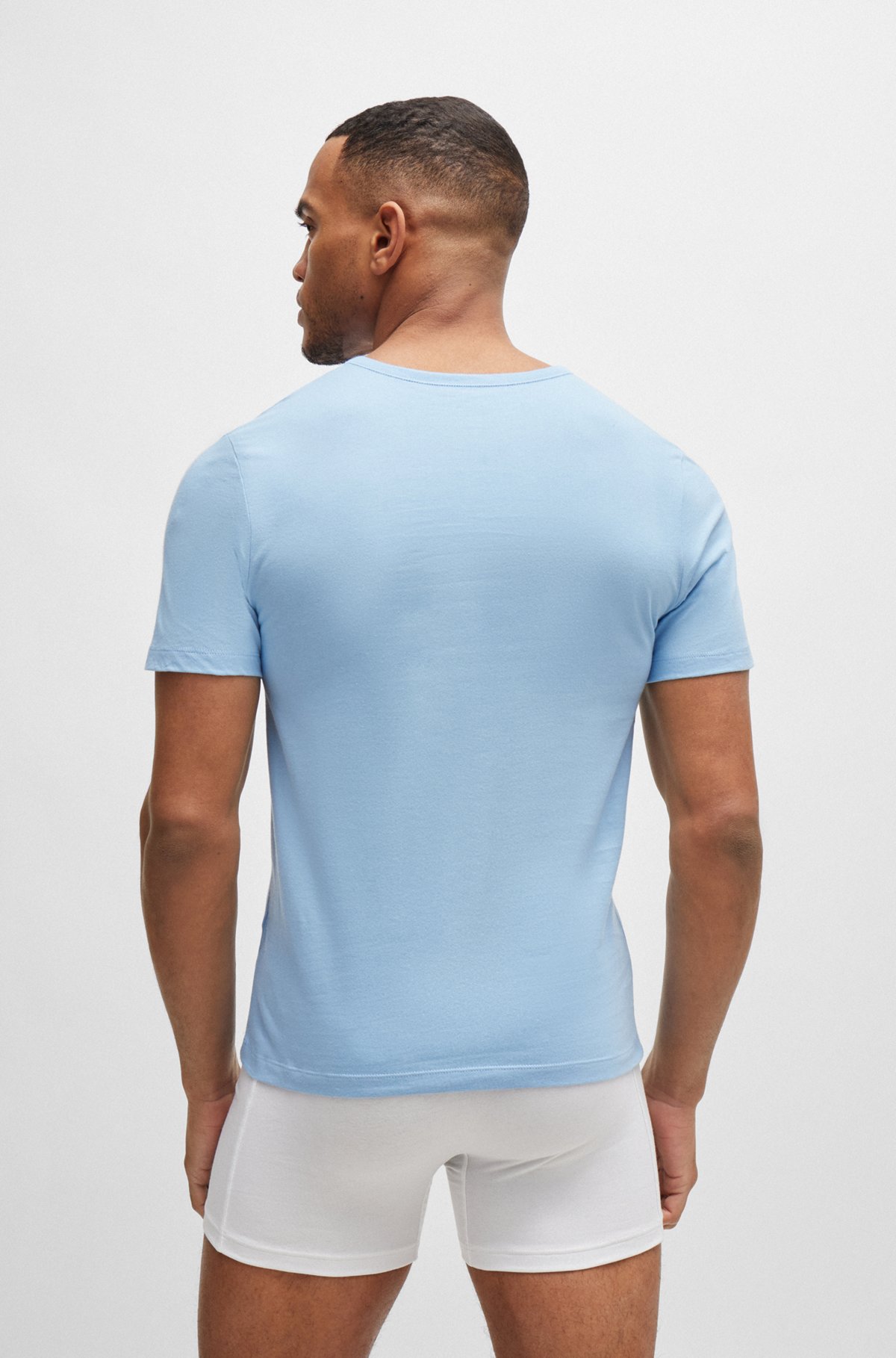 Three-pack of logo underwear T-shirts in cotton jersey, White / Dark Blue