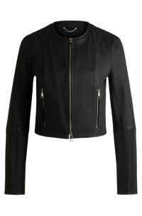 Veste en cuir Slim sans col, Noir