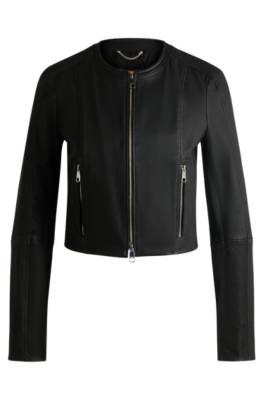 Collarless leather jacket in a slim fit 1