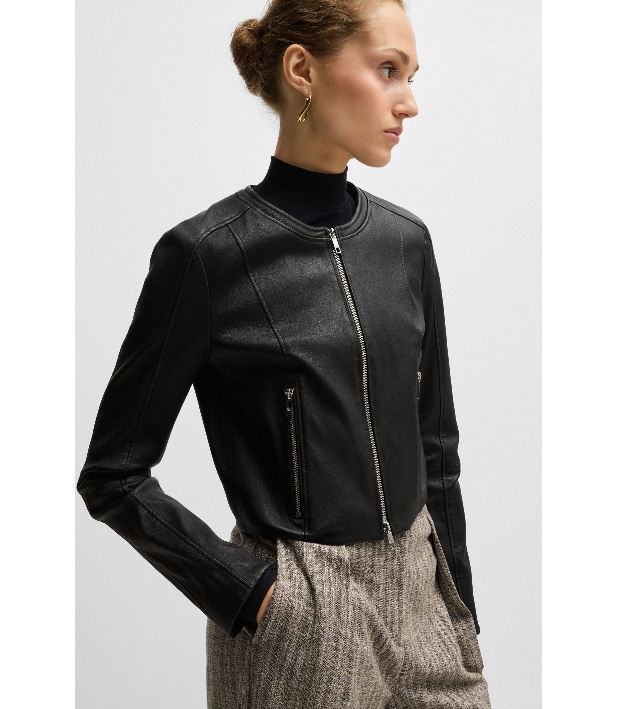 BOSS レザーノーカラージャケット黒美品です。 hbeu50497701_001_341?wid=1980&