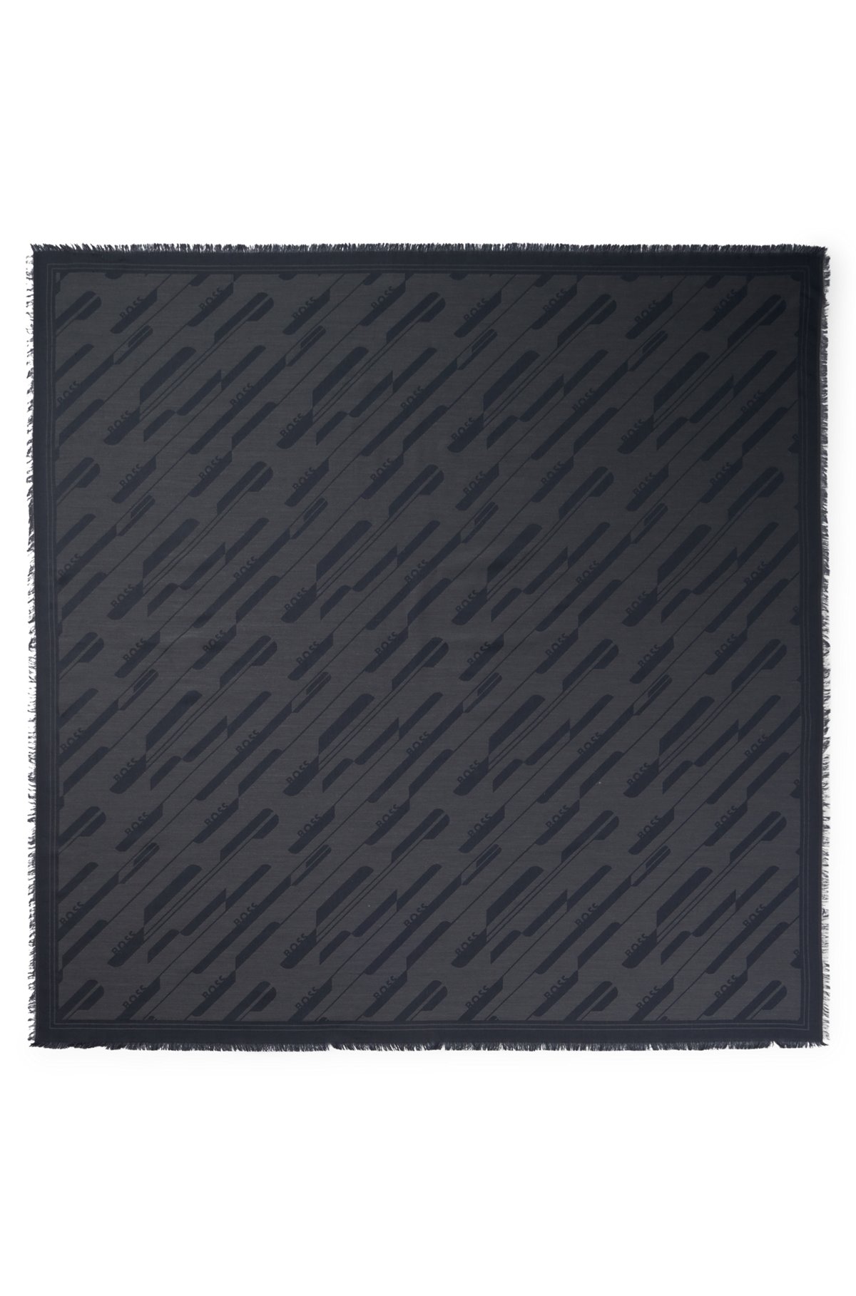 Square scarf in modal and wool with signature jacquard, Black