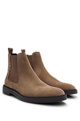 Suede Chelsea boots with signature-stripe detail, Brown
