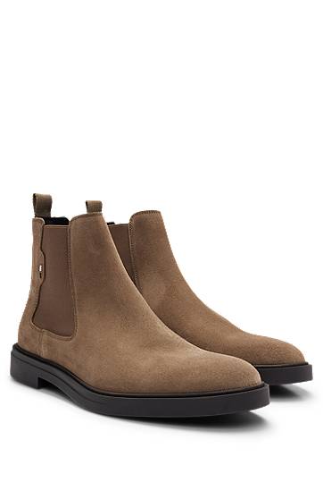 HUGO BOSS SUEDE CHELSEA BOOTS WITH SIGNATURE-STRIPE DETAIL