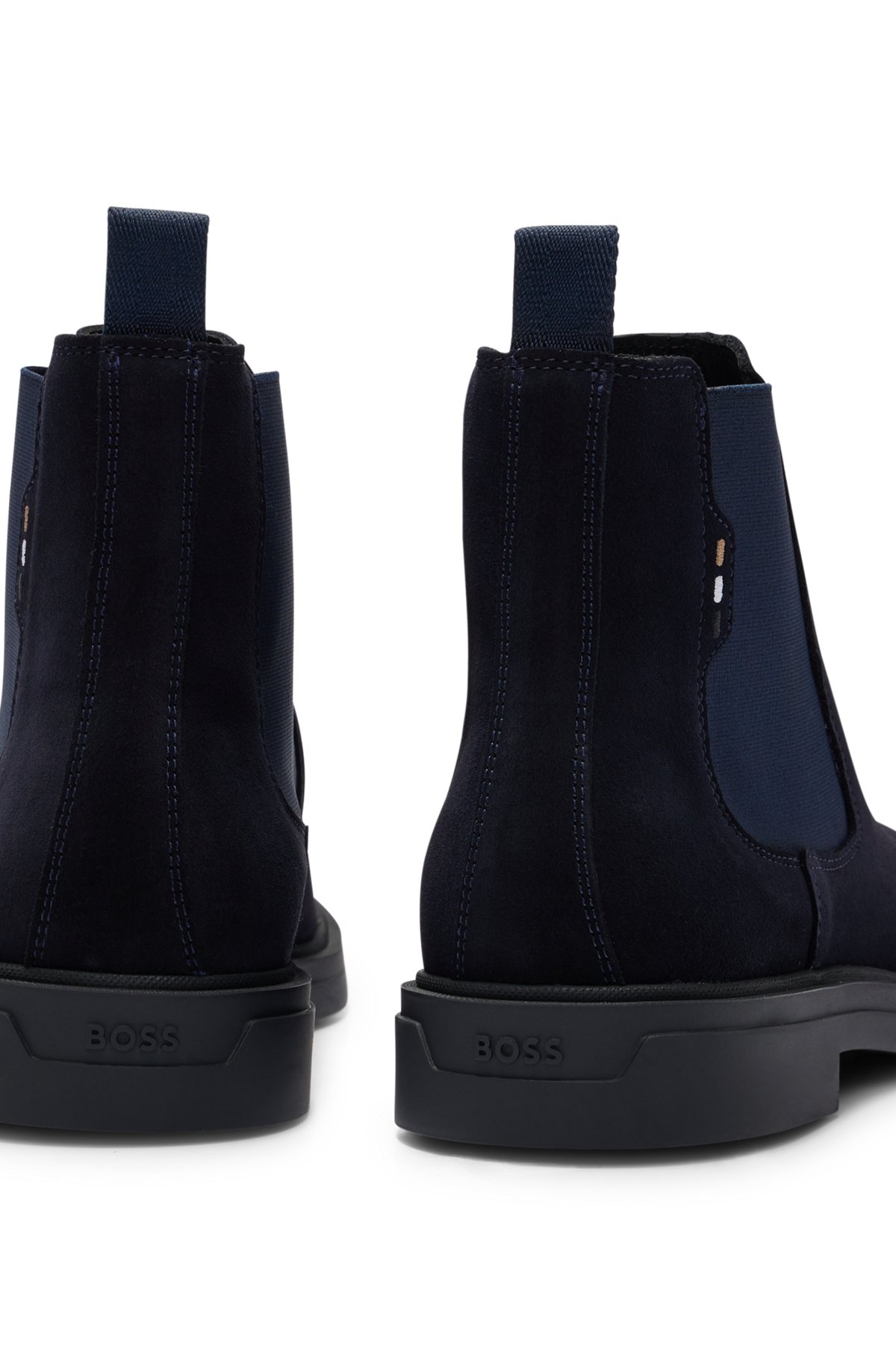 Suede Chelsea boots with signature-stripe detail, Dark Blue