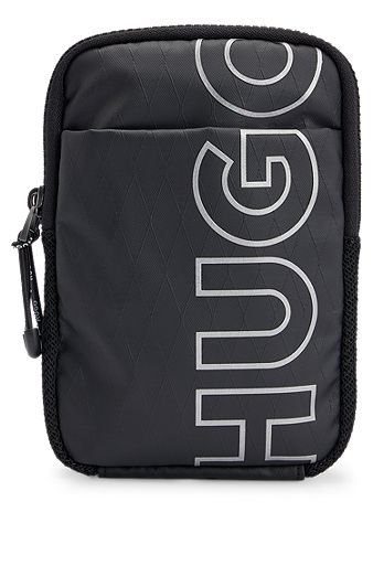 Outline-logo reporter bag in diamond-structured material, Black