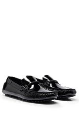Driver moccasins in patent leather with branded trim, Black