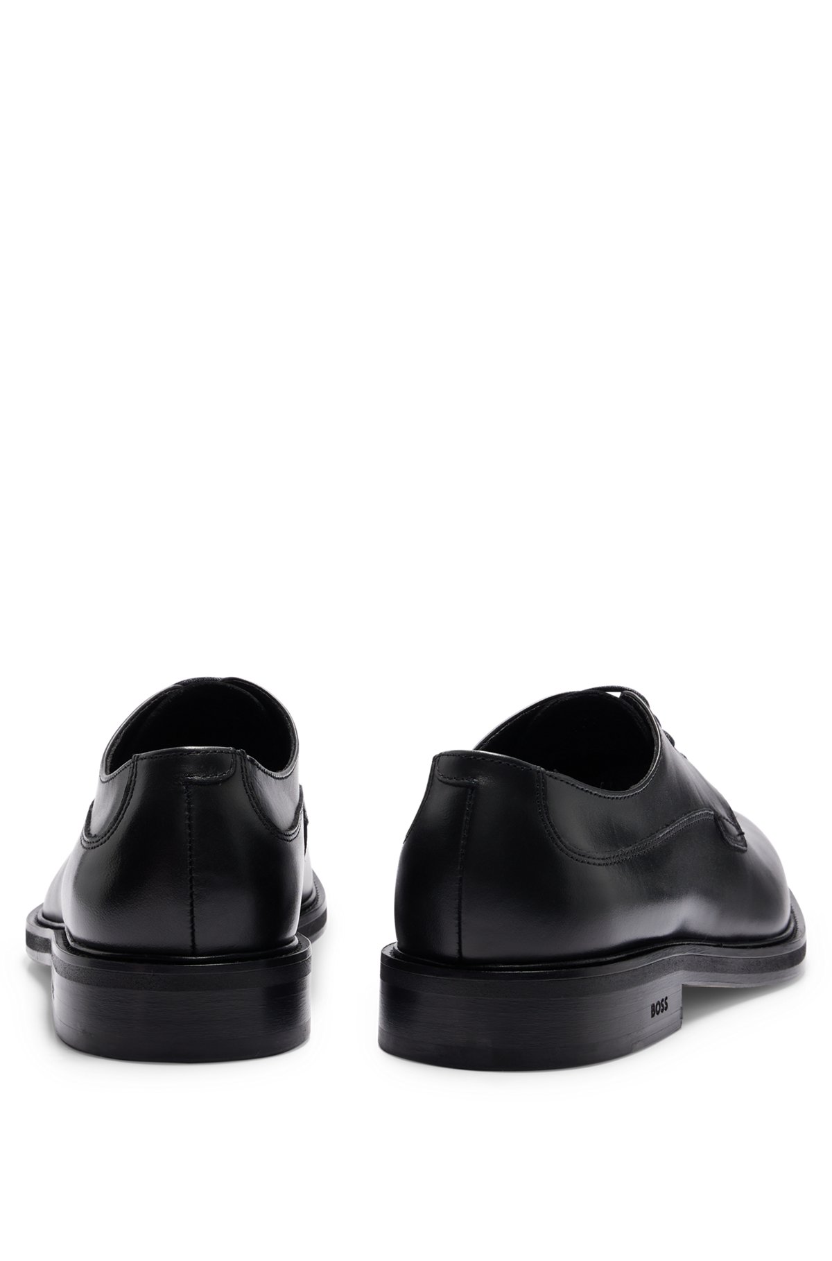 Polished-leather Derby shoes with branding, Black