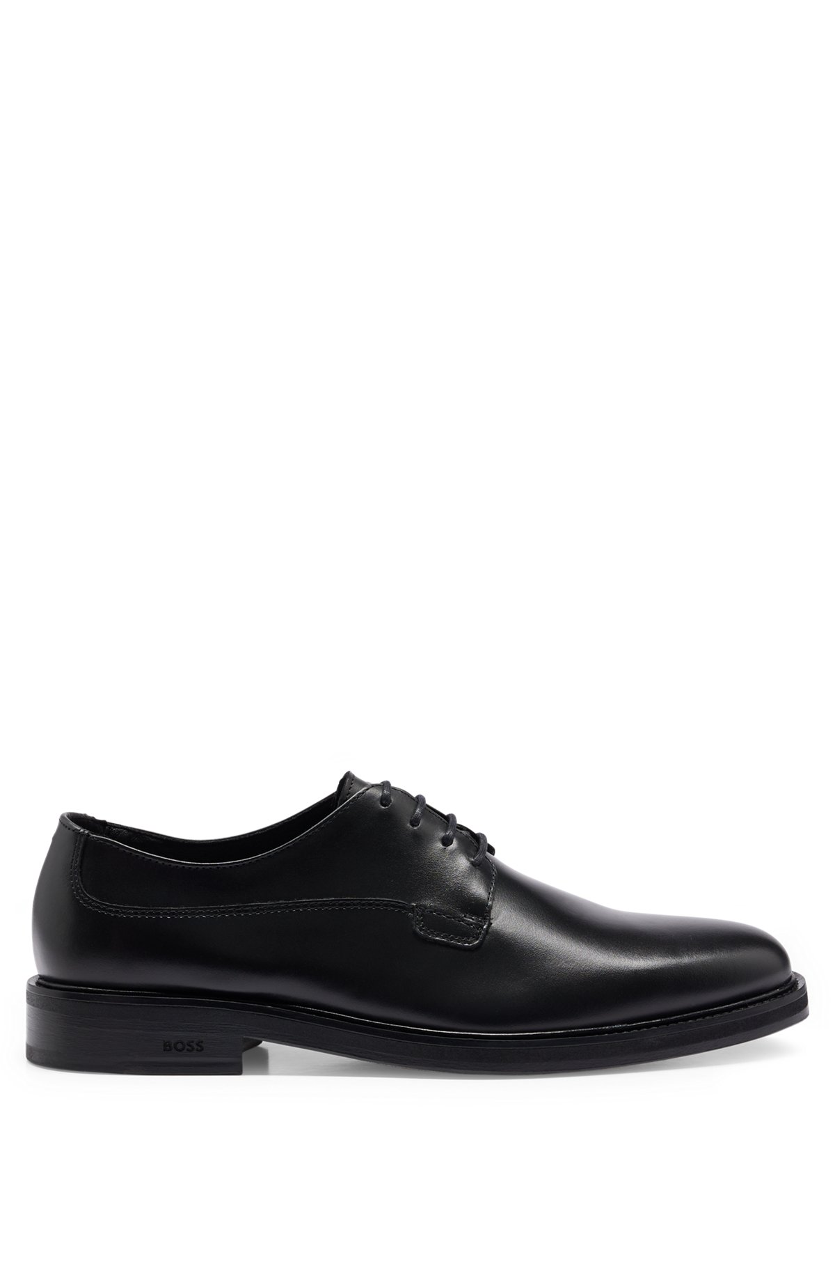 Polished-leather Derby shoes with branding, Black