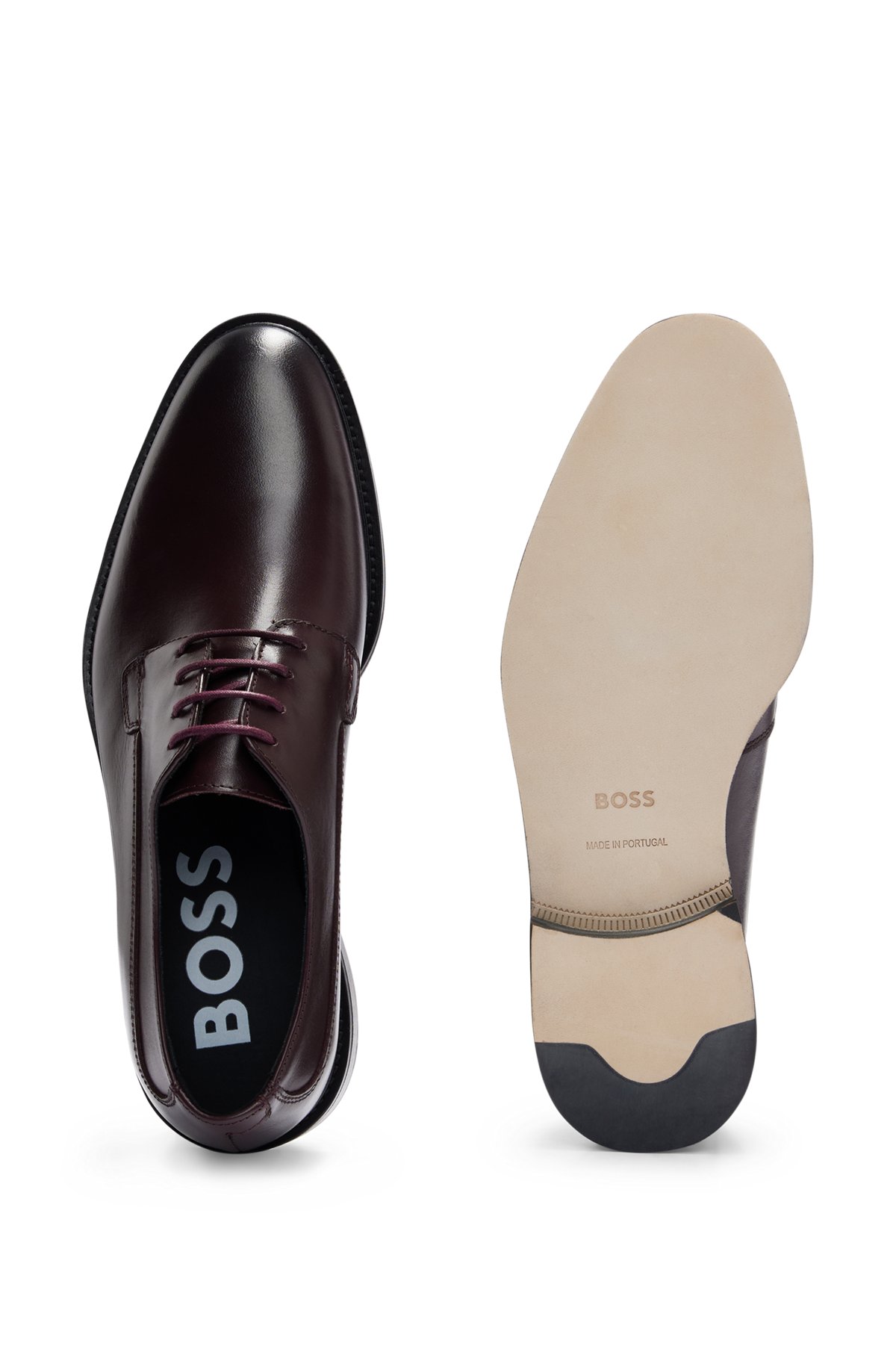 Polished-leather Derby shoes with branding, Dark Red