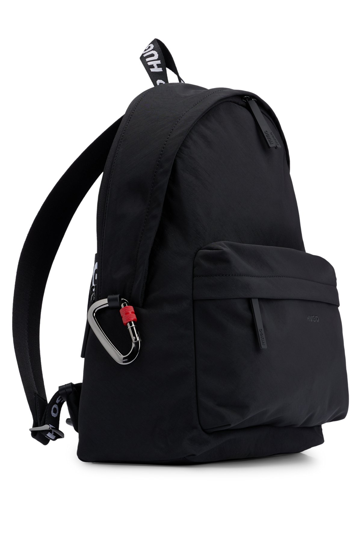 Wrinkle-effect nylon backpack with logo straps, Black