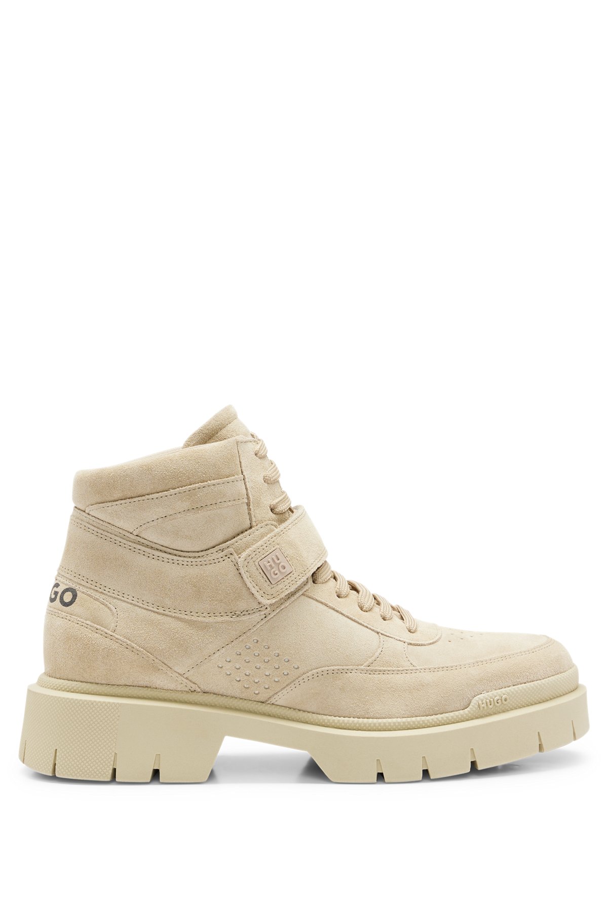Washed-suede half boots with branded details, Beige