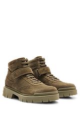 Washed-suede half boots with branded details, Dark Green